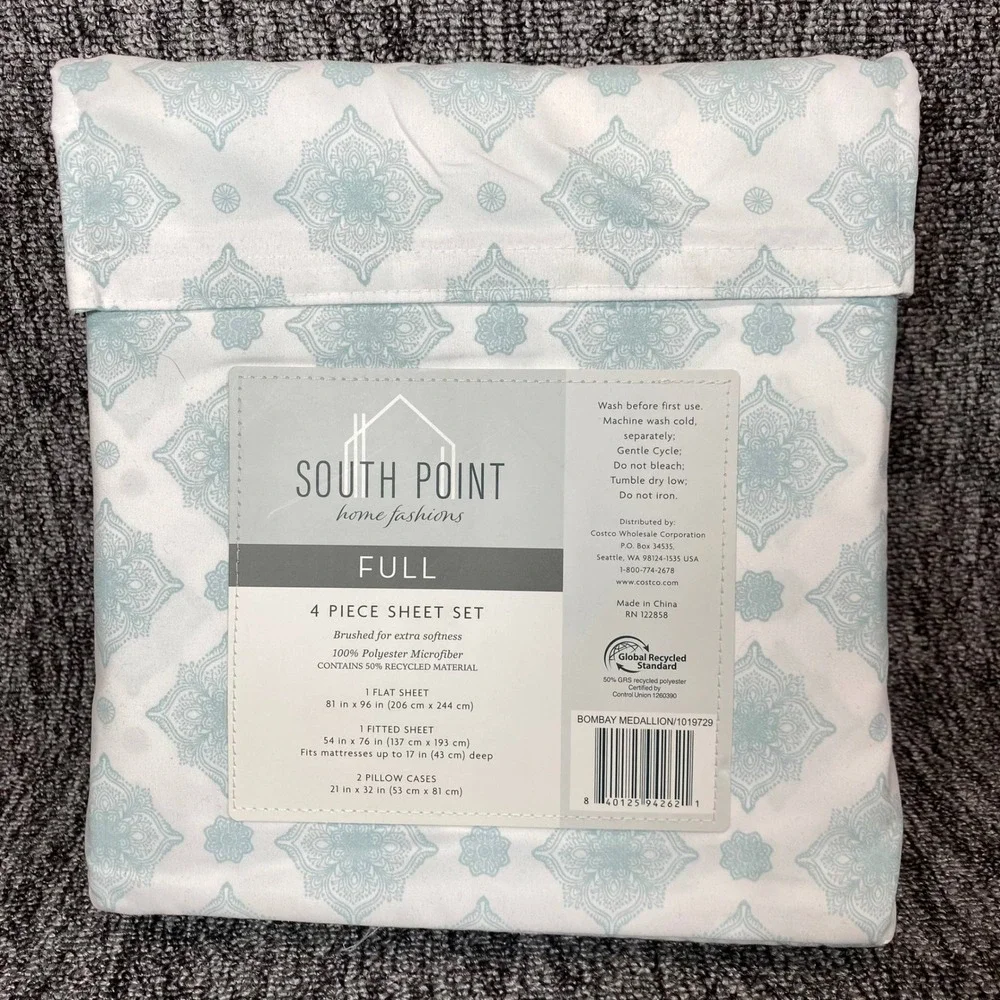 South Point Home Fashions Full Sheet Set 4 Pc Microfiber Bombay Medallion Aqua